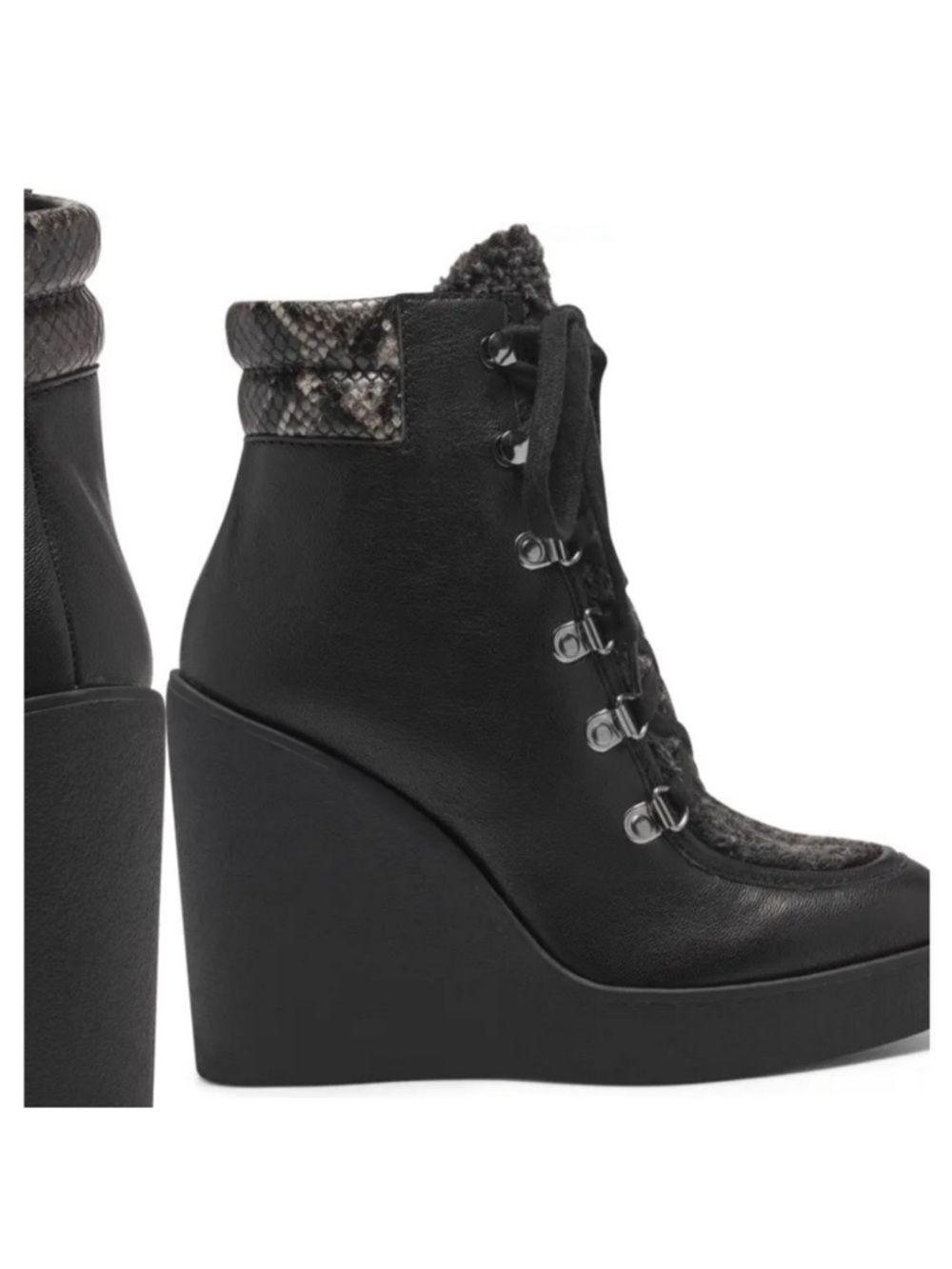 Jessica Simpson Maelyn Black Leather Ankle Boots Wedge Platform Size 7.5 NWT